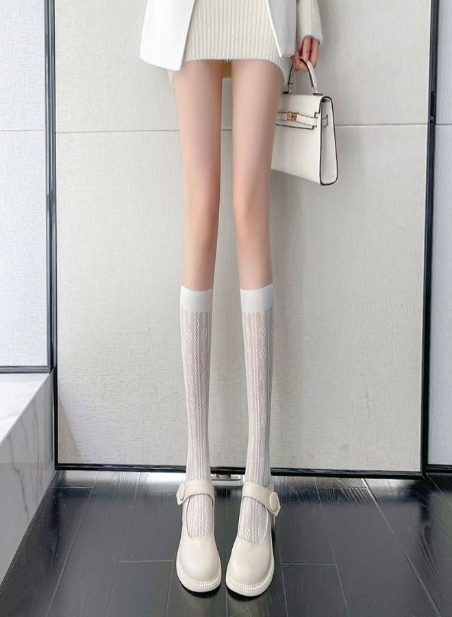 Ocean Elegant and charming transparent flower vine crystal silk summer thin nylon stockings Women's over-the-knee yoga socks (Color: White)