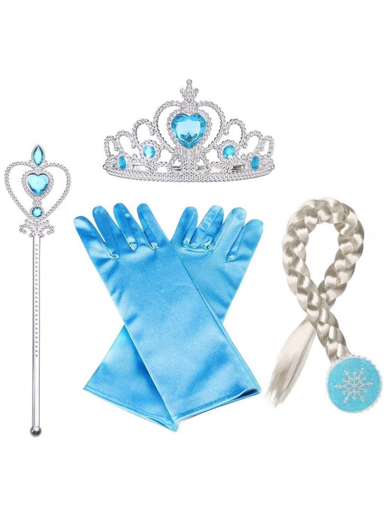 Sweet seven Princess Elsa Dress Up Set: Crown, Wand, Gloves, Wig, and Dress for Magical Playtime! Transform playtime into a magical adventure with this Ice Princess Elsa Dress-Up Accessories Set. - Image 1