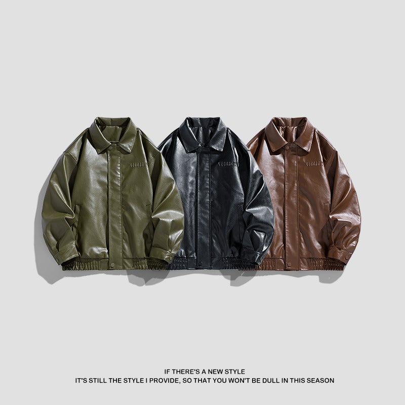 American Pu Leather Men'S Coat New Style Vertical Collar Biker Clothing All-Match Fashionable Jacket Top Coat - Image 5