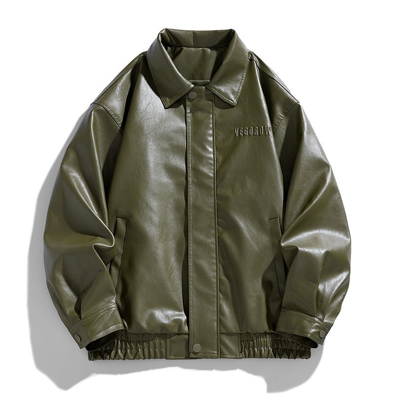 American Pu Leather Men'S Coat New Style Vertical Collar Biker Clothing All-Match Fashionable Jacket Top Coat - Image 2