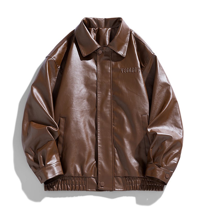 American Pu Leather Men'S Coat New Style Vertical Collar Biker Clothing All-Match Fashionable Jacket Top Coat - Image 3