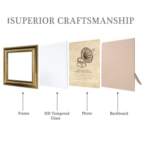 TKYGU 5x5 Picture Frame with Real Glass, 4 set Ornate Vintage Picture Frames for Wall or Tabletop Display, Gold 5 x 5 Frame for Wall home best gift - Image 3