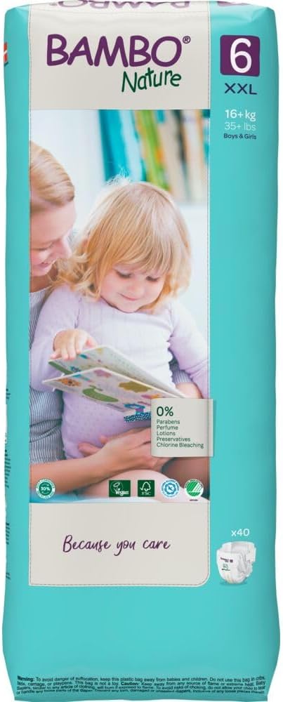 Bambo Nature Hypoallergenic Baby Diapers EcoLabeled Diapers Enhanced Leakage Protection Totally ChlorineFree Skin Friendly and Super Absorbent  Size 6 40 Count - Image 1