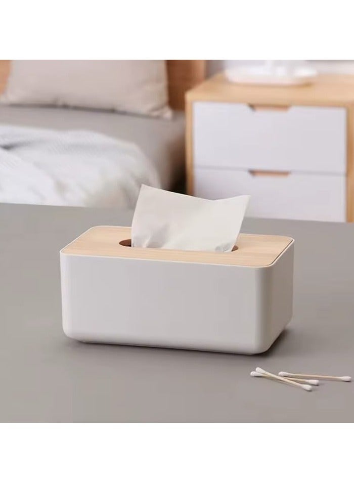 Tissue Box Holder – 21cm Plastic Rectangle Tissue Organizer with Wooden Lid – Minimalist Napkin Dispenser for Home, Office, Bathroom, or Car – Refillable & Stylish - Image 2