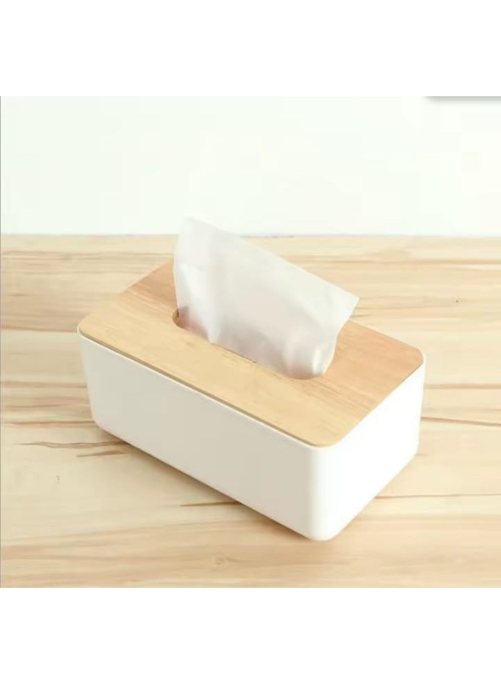 Tissue Box Holder – 21cm Plastic Rectangle Tissue Organizer with Wooden Lid – Minimalist Napkin Dispenser for Home, Office, Bathroom, or Car – Refillable & Stylish - Image 3