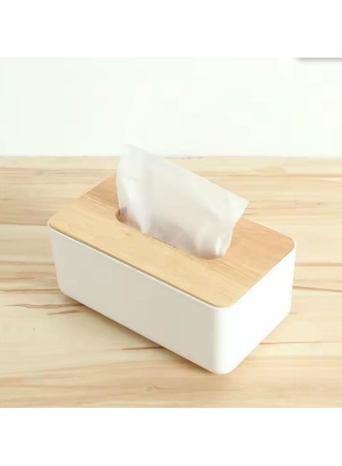 Tissue Box Holder – 21cm Plastic Rectangle Tissue Organizer with Wooden Lid – Minimalist Napkin Dispenser for Home, Office, Bathroom, or Car – Refillable & Stylish - Image 4