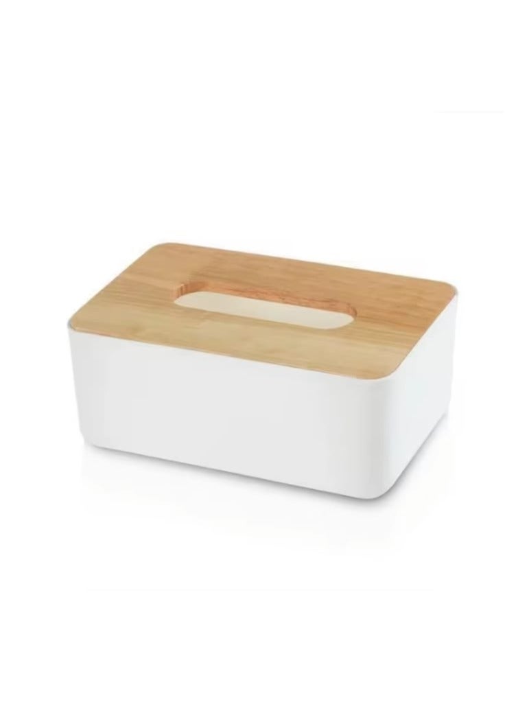 Tissue Box Holder – 21cm Plastic Rectangle Tissue Organizer with Wooden Lid – Minimalist Napkin Dispenser for Home, Office, Bathroom, or Car – Refillable & Stylish - Image 5