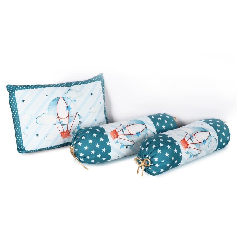 LOREM Premium Cotton Blue 3 Pillows & Rectangle Shape Balloons Theme Baby Bed for 0-1 Year BB110-B - Image 2