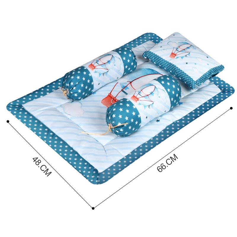 LOREM Premium Cotton Blue 3 Pillows & Rectangle Shape Balloons Theme Baby Bed for 0-1 Year BB110-B - Image 3