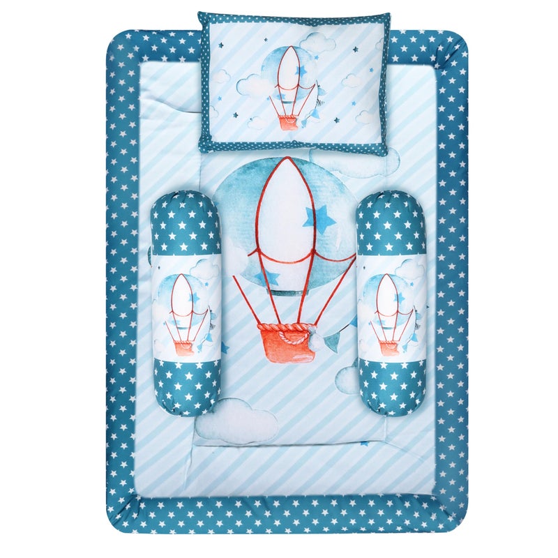 LOREM Premium Cotton Blue 3 Pillows & Rectangle Shape Balloons Theme Baby Bed for 0-1 Year BB110-B - Image 1