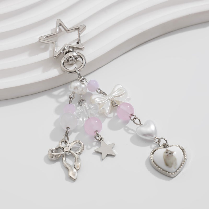 SHIXIN European and American Cross-Border Accessories: Delicate Bow Keychain with Five-Pointed Star Pendant - Image 2