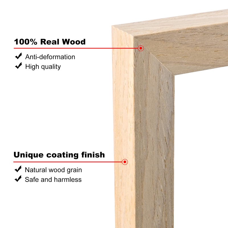 KINLINK 12x12 Picture Frame, Natural Square Solid Wood Frames for Pictures 8x8 with Mat or 12x12 without Mat, Wall Display Photo Frames Natural Wood 4 Pack - Image 2