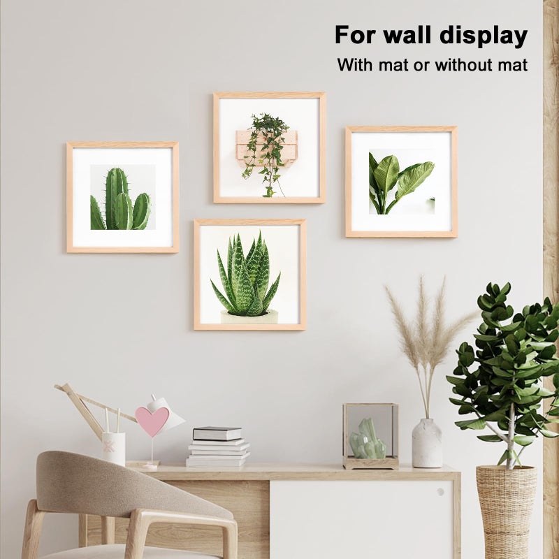 KINLINK 12x12 Picture Frame, Natural Square Solid Wood Frames for Pictures 8x8 with Mat or 12x12 without Mat, Wall Display Photo Frames Natural Wood 4 Pack - Image 5