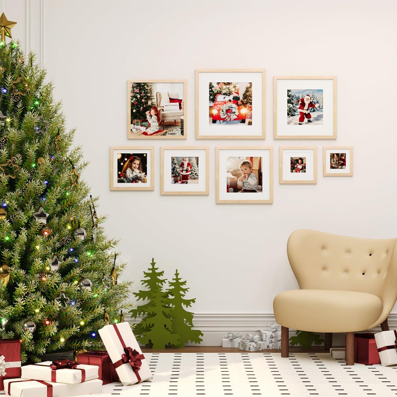 KINLINK 12x12 Picture Frame, Natural Square Solid Wood Frames for Pictures 8x8 with Mat or 12x12 without Mat, Wall Display Photo Frames Natural Wood 4 Pack - Image 4