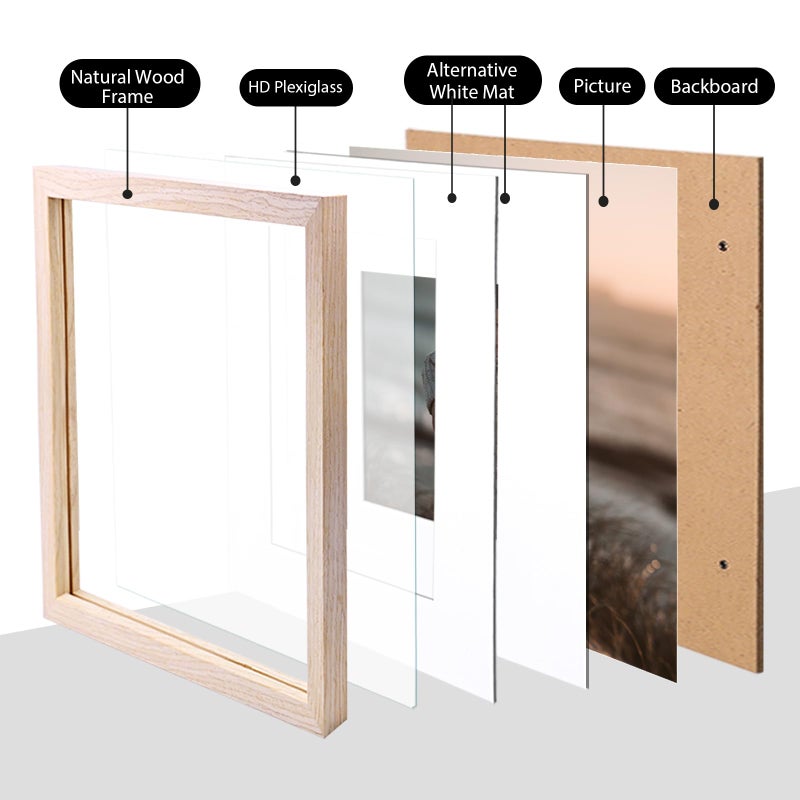 KINLINK 12x12 Picture Frame, Natural Square Solid Wood Frames for Pictures 8x8 with Mat or 12x12 without Mat, Wall Display Photo Frames Natural Wood 4 Pack - Image 3