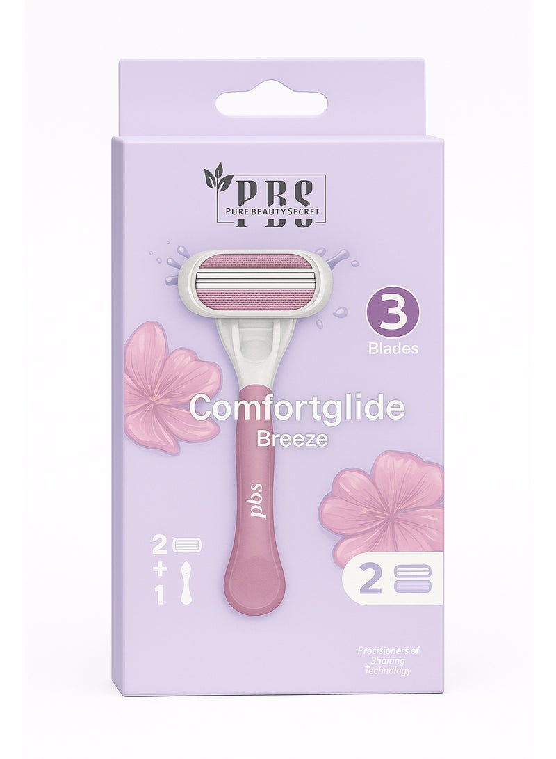 ماكينة حلاقة PBS Comfortglide Breeze بثلاث شفرات (عبوة من قطعتين + عبوة واحدة)