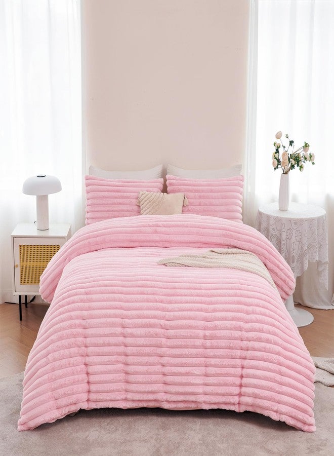 ANGIYUIN Pink Fluffy Duvet Cover Set Twin Size 3 Pieces Plush Shaggy Faux Fur Bedding Set for Girls Kids Teens Furry Comforter Cover Set(Pink Twin) - Image 2