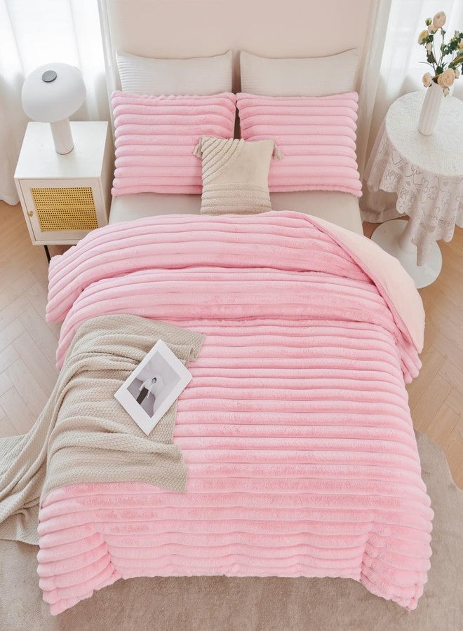 ANGIYUIN Pink Fluffy Duvet Cover Set Twin Size 3 Pieces Plush Shaggy Faux Fur Bedding Set for Girls Kids Teens Furry Comforter Cover Set(Pink Twin) - Image 3