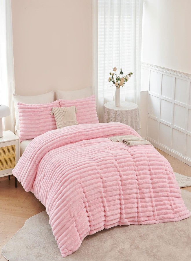 ANGIYUIN Pink Fluffy Duvet Cover Set Twin Size 3 Pieces Plush Shaggy Faux Fur Bedding Set for Girls Kids Teens Furry Comforter Cover Set(Pink Twin) - Image 4