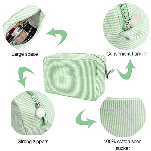 GFU Cosmetic Bags for Women, Seersucker Cosmetic Bag, Travel Toiletry Stripe Makeup Bag, Large Women Aesthetic Organizer Storage Pouch, Girls Handbags Purses, Green - Image 2