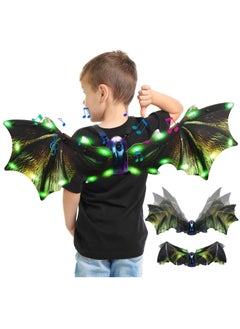 Excefore Electric Dragon Wings Costume For Boys, Green Moving Dargon Wings Halloween Cosplay Dinosaur Costume Light Up Fairy Wings With Lights Music, LED Wings Electric Mechanical Evil Wings For Kids Dress Up  - Image 1