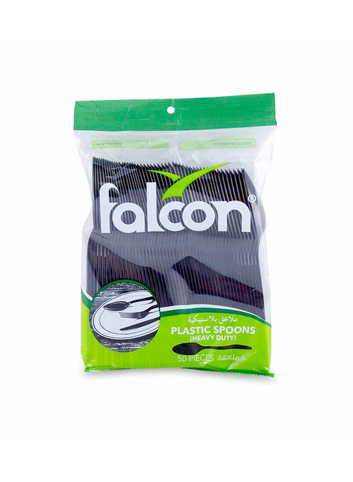 FALCON 50pcs Heavy Duty Disposable Plastic Spoon 18cm, Black  - Image 2