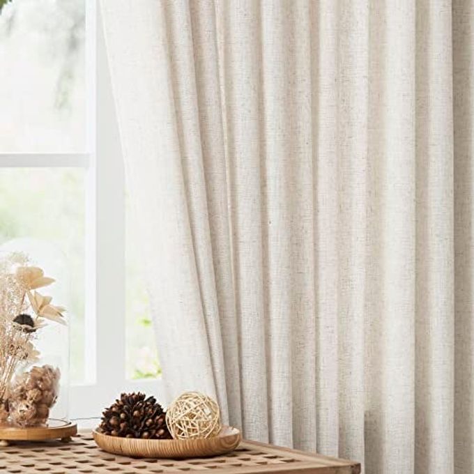 Vision Home Natural Pinch Pleated Semi Sheer Curtains Textured Linen Blended Light Filtering Window Curtains 102 inch for Living Room Bedroom Pinch Pleat Drapes with Hooks 2 Panels 42" Wx102 L - Image 5