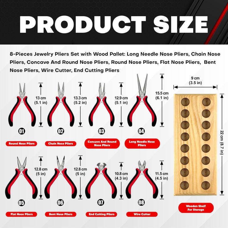 ct C&T 8-piece Jewellery Pliers, Jewellery Tools, Jewellery Pliers Set with Wood Pallet, suitable for wire wrapping, beading, jewellery making and DIY crafts - Image 3