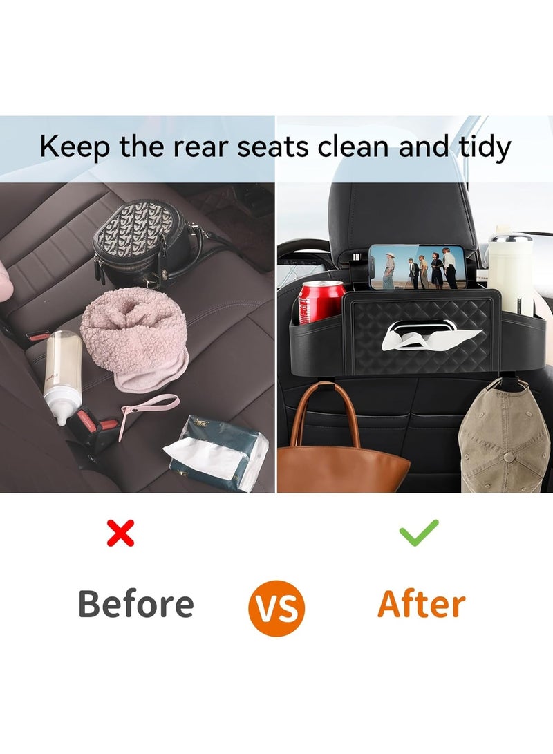 منظمي تخزين المقعد الخلفي للسيارة ، مع حامل كأس مشروب 2 ، صندوق الأنسجة وصندوق التخزين ، التخزين متعدد الوظائف للسيارات ، للأطفال والرجال والنساء والسفر - Image 4