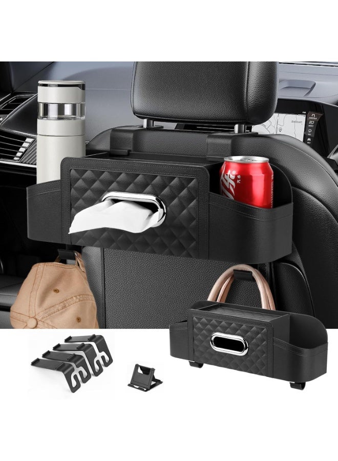 منظمي تخزين المقعد الخلفي للسيارة ، مع حامل كأس مشروب 2 ، صندوق الأنسجة وصندوق التخزين ، التخزين متعدد الوظائف للسيارات ، للأطفال والرجال والنساء والسفر - Image 1
