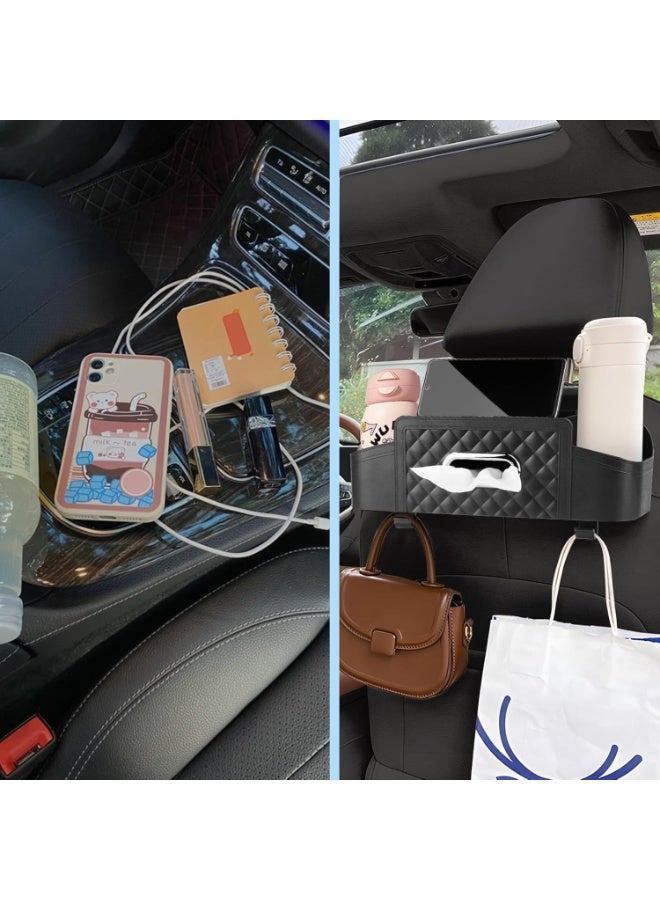 منظمي تخزين المقعد الخلفي للسيارة ، مع حامل كأس مشروب 2 ، صندوق الأنسجة وصندوق التخزين ، التخزين متعدد الوظائف للسيارات ، للأطفال والرجال والنساء والسفر - Image 3