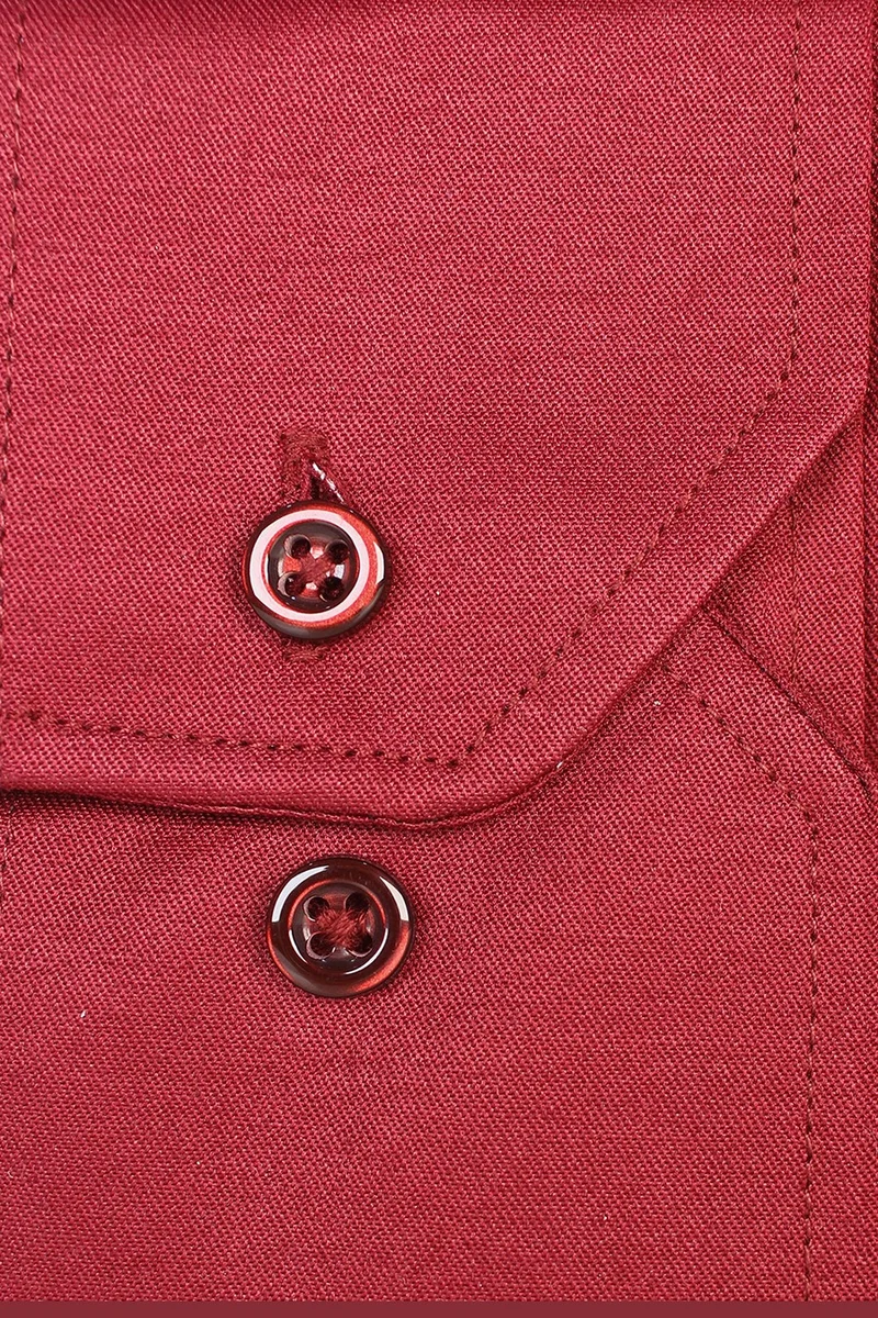 Varetta Men's Claret Red Plus Size Collar Buttoned Long Sleeve Plain Classic Men's Shirt