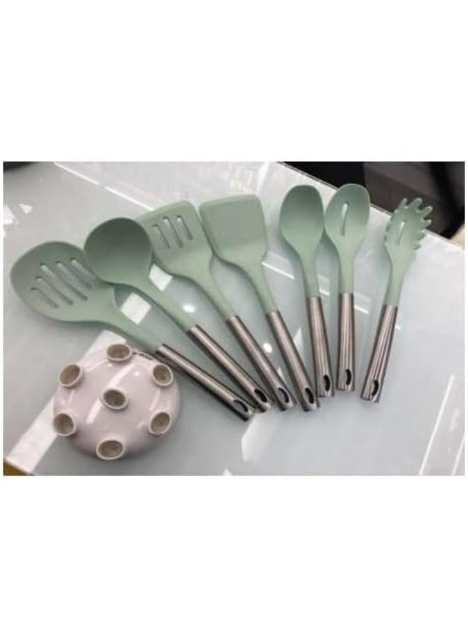 BS مجموعة أدوات الطهي السيليكونية 8 قطع مقاومة للحرارة، أدوات مطبخ غير لاصقة بمقابض من الفولاذ المقاوم للصدأ المتين - Image 1