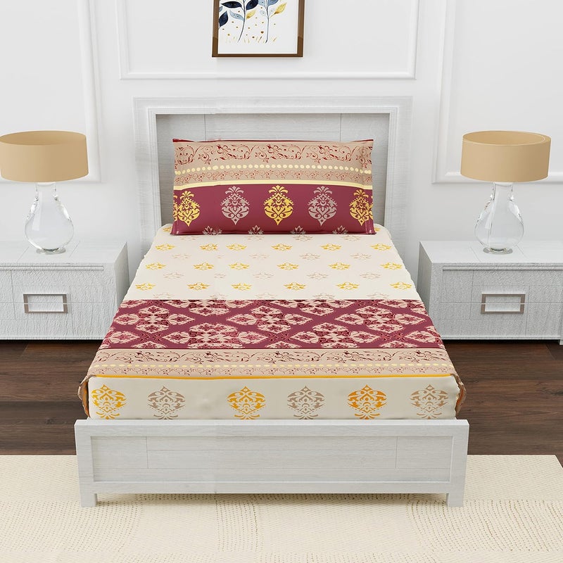 DAKSH 180TC Fitted 100 Cotton Premium Printed Single Size BedSheet Multicolor 36x78 Inches with 1 Pillow Covers - Image 1