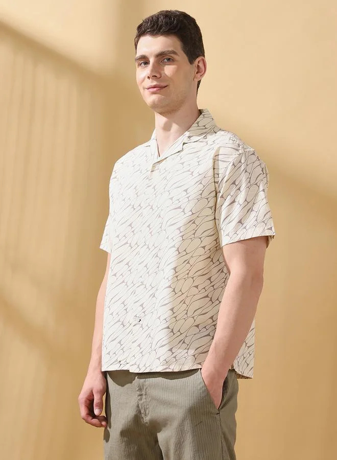 Dennis Lingo Men's Brown 100% Cotton Printed Button Down Relaxed Shirt