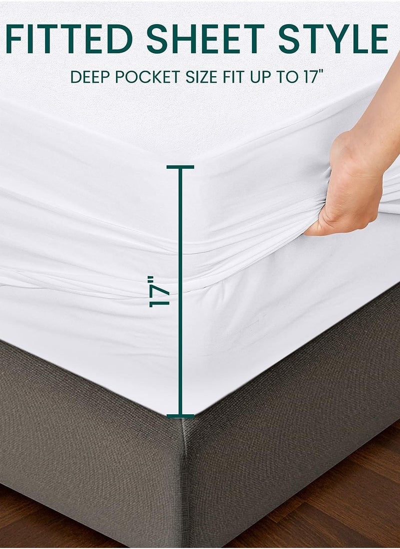 Restwell Premium Bedding 100% Waterproof Mattress Protector Restwell , King Size (180*200 cm) Viscose Made from Bamboo Mattress Cover, Breathable, Fitted Style, available in different sizes (White)  - Image 4