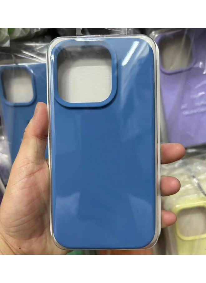 Generic For Iphone16 Liquid Silicone Phone Case For Iphone 16Pro Max/16Pro Full Covering Drop-Resistant Protective Case-Color:Denim Blue [with Logo]-Applicable Model:For Iphone16pro [sealed Packaging]  - Image 1