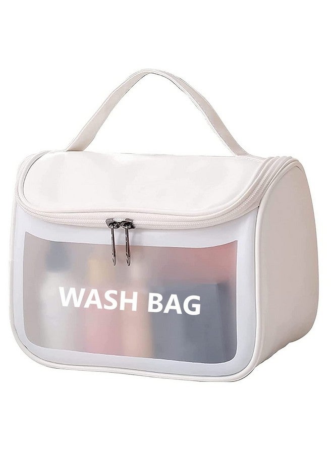 NAPP MALL Premium Multi-Functional Large Makeup Pouch for Women | Waterproof PVC Cosmetic Bags with Hook for Girls | Toiletry Storage Wash Bag | Travel Organizer for Bath Accessories,Wash Bag (White) - Image 1