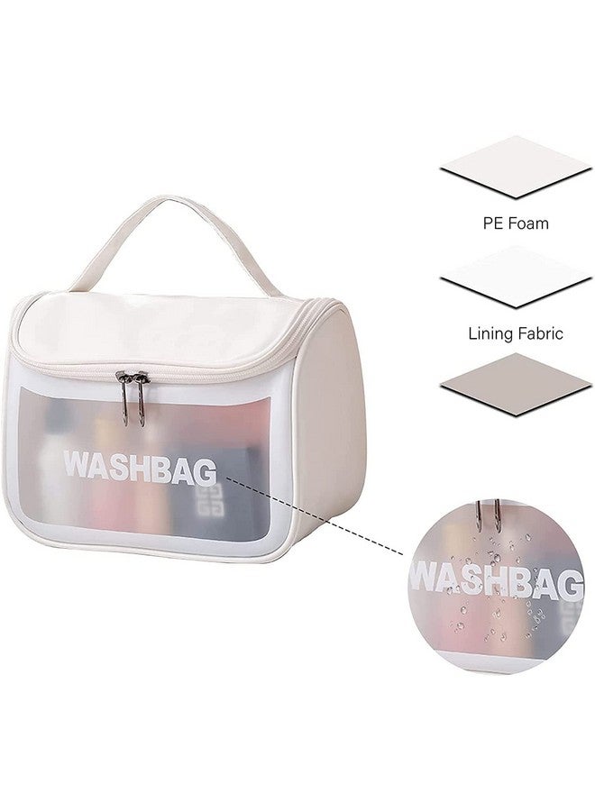 NAPP MALL Premium Multi-Functional Large Makeup Pouch for Women | Waterproof PVC Cosmetic Bags with Hook for Girls | Toiletry Storage Wash Bag | Travel Organizer for Bath Accessories,Wash Bag (White) - Image 4
