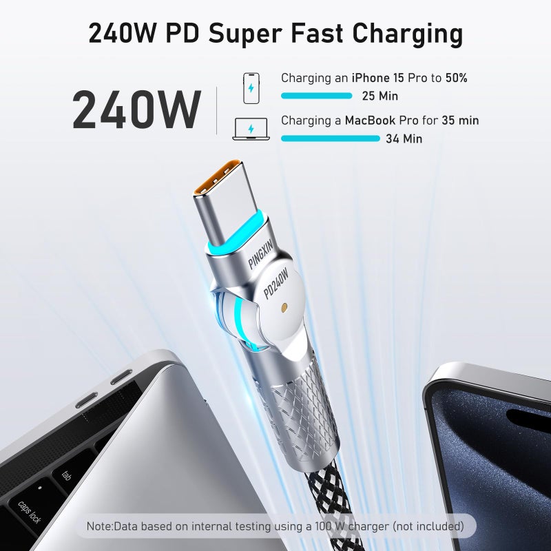 PINGXIN USB C Cable 3.3ft 240W Braided 180Â°Rotating USB C to USB C Cable USB 2.0, Type C Charging Cable for iPhone 16/16Pro/16Plus/16Pro Max,MacBook Air,iPad Pro,Pixel,Samsung Galaxy S23/S24 Ultra-Black - Image 3
