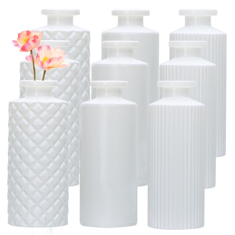 Brajttt Glass Bud Vase Set in Bulk  9pcs Mini Vintage Flower Vases for Wedding White Relief Vase for Centerpieces Home Table Flower Decor  Party Decorations - Image 1