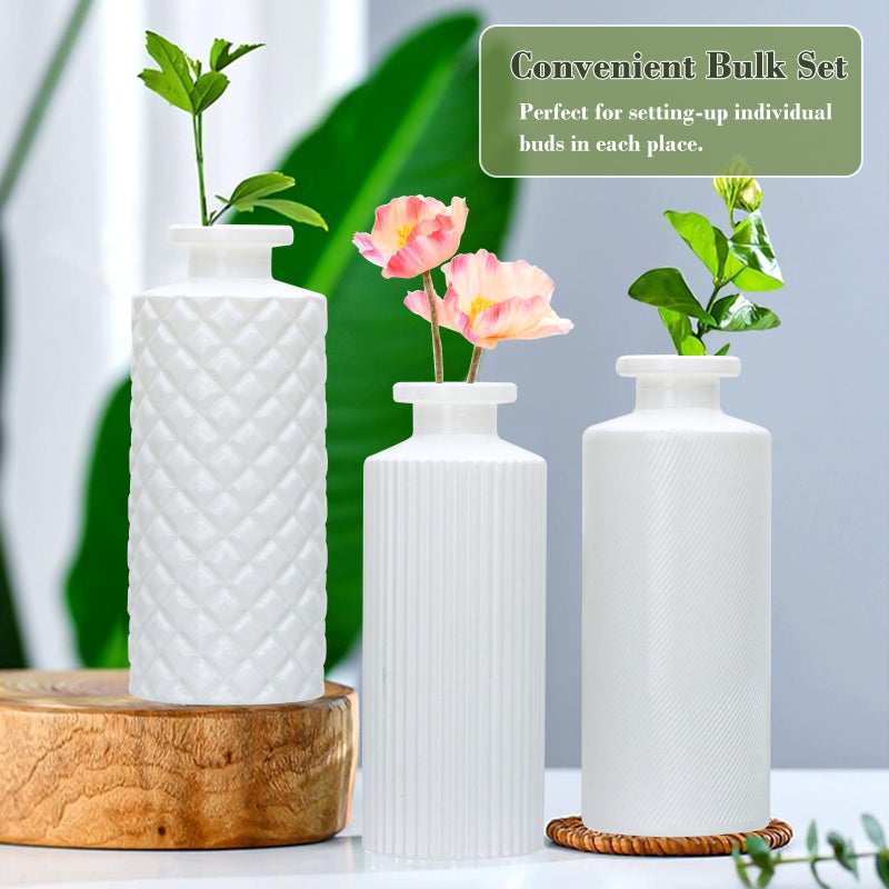 Brajttt Glass Bud Vase Set in Bulk  9pcs Mini Vintage Flower Vases for Wedding White Relief Vase for Centerpieces Home Table Flower Decor  Party Decorations - Image 4