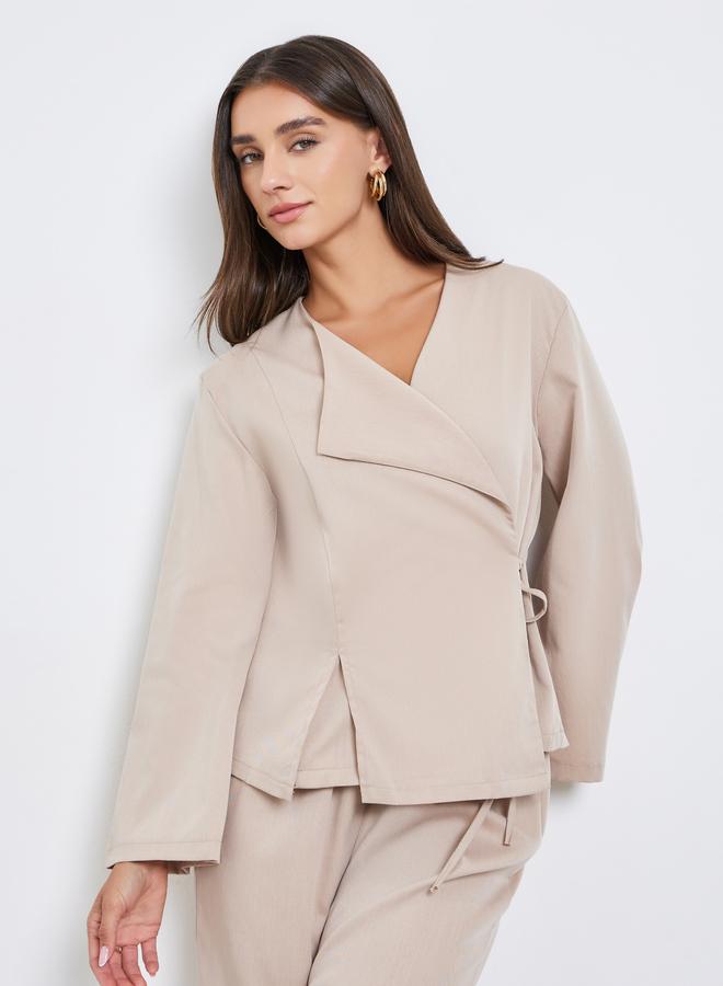 ستايلي طقم منسق من بلوزة لف سادة وبنطال - Image 2