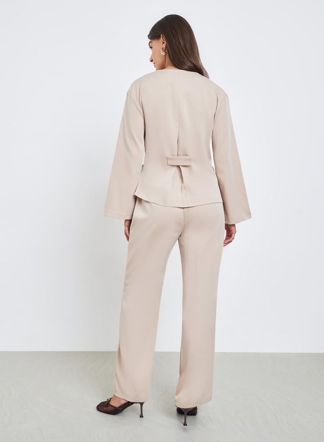 ستايلي طقم منسق من بلوزة لف سادة وبنطال - Image 5