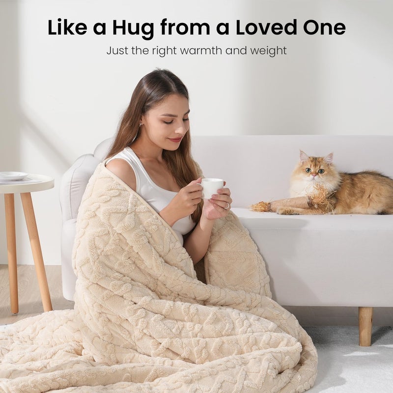 Drewin 20lbs Weighted Blanket for Adults, Dual Sided Cozy Soft Fleece Bed Blanket for Winter, 3D Jacquard Cable Pattern Warm Weighted Blankets with Ceramic Beads, Beige, 60 x 80 inches - Image 4