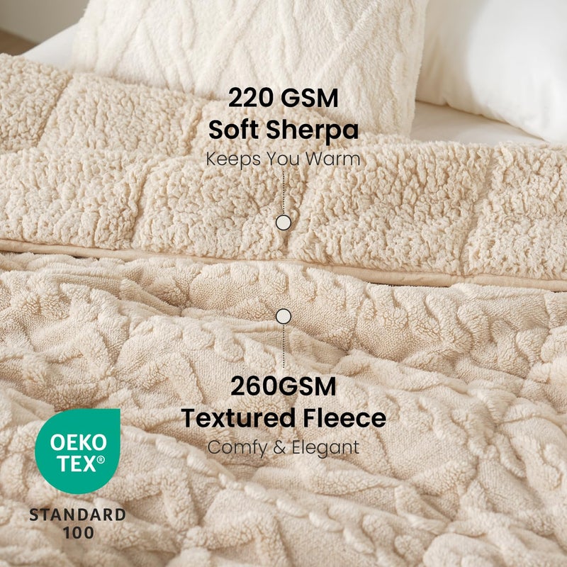 Drewin 20lbs Weighted Blanket for Adults, Dual Sided Cozy Soft Fleece Bed Blanket for Winter, 3D Jacquard Cable Pattern Warm Weighted Blankets with Ceramic Beads, Beige, 60 x 80 inches - Image 3