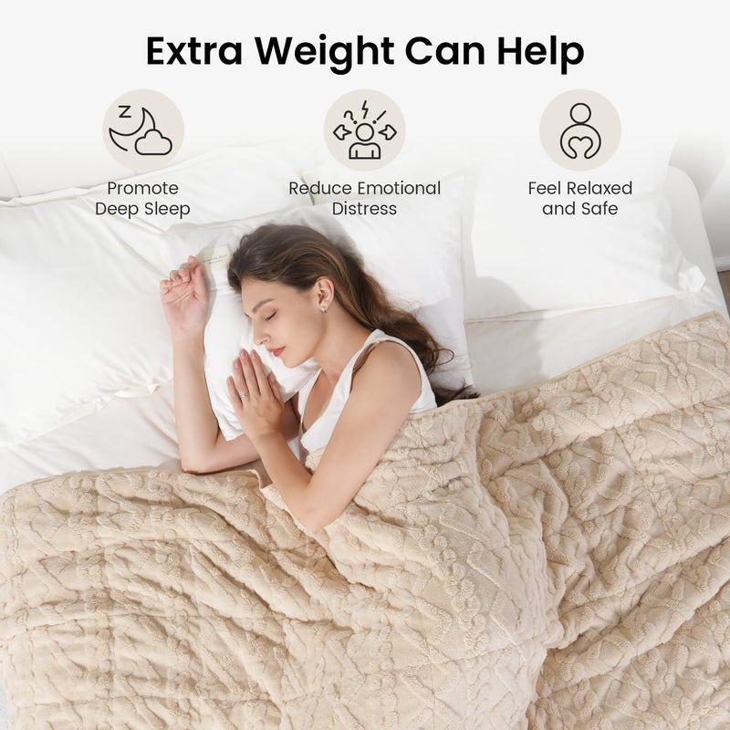 Drewin 20lbs Weighted Blanket for Adults, Dual Sided Cozy Soft Fleece Bed Blanket for Winter, 3D Jacquard Cable Pattern Warm Weighted Blankets with Ceramic Beads, Beige, 60 x 80 inches - Image 2