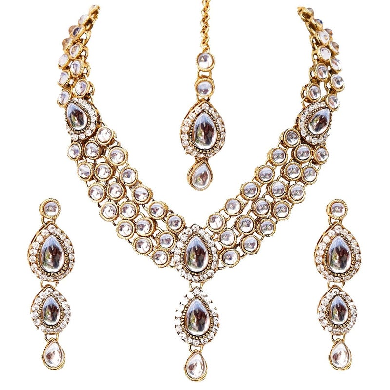 Shining Diva Latest Stylish 18k Gold Plated Traditional Kundan Necklace Jewellery Set for Women - Image 3