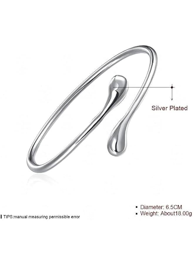 Sterling Silver Bangle Bracelet, Fashion Simple Open Bangles Cuff bracelets for Women  - Image 2