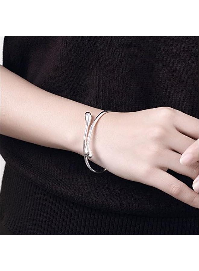 Sterling Silver Bangle Bracelet, Fashion Simple Open Bangles Cuff bracelets for Women  - Image 3